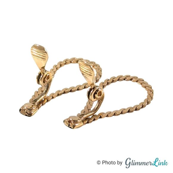 Vintage Monet Serpentine Chain Teardrop Loop Gold Tone Drop Clip On Earrings - Picture 5 of 10